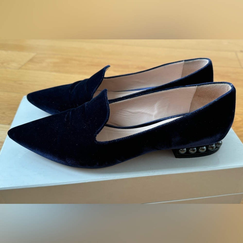 NICHOLAS KIRKWOOD pearl velvet navy flats